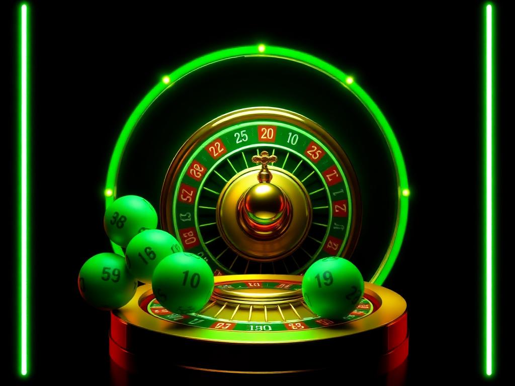 Bola togel hijau dan roda roulette neon